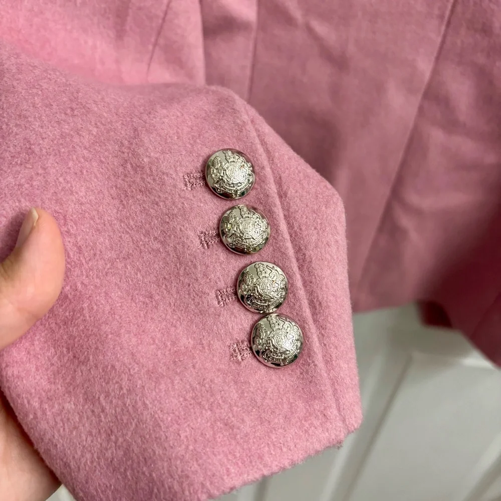 Women's Double-Breasted Pink Blazer Jacket